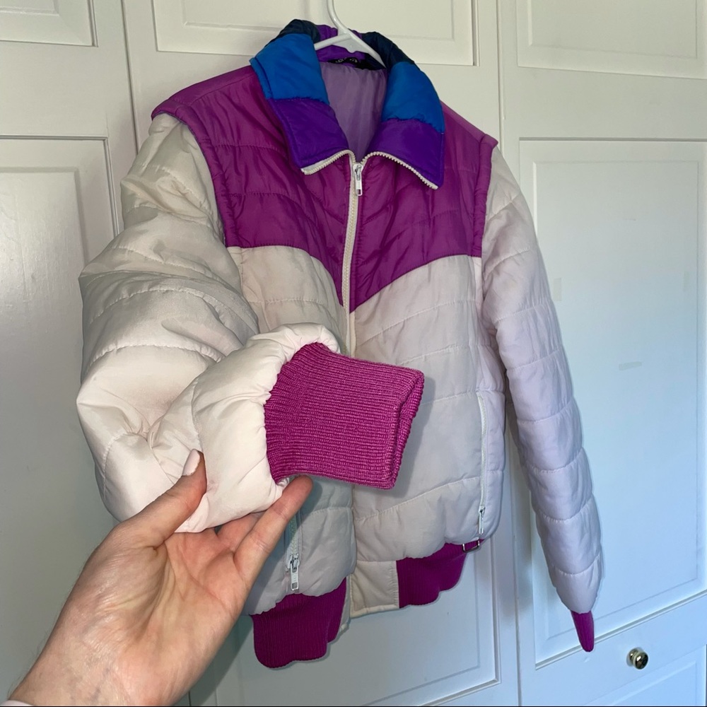 Vintage Retro Jacket Zip off Vest Puffer 80's White Purple Convertible Unique - Picture 4 of 14
